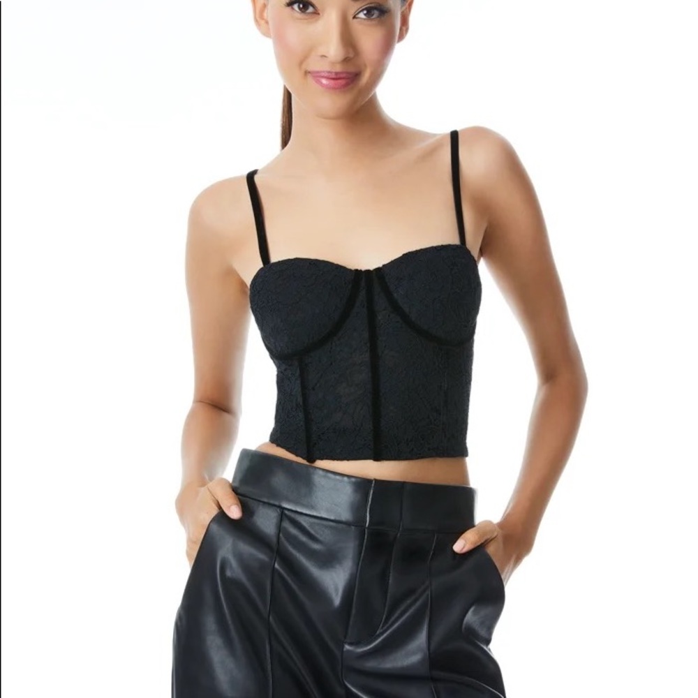 Alice + Olivia Lorette Lace bustier crop top